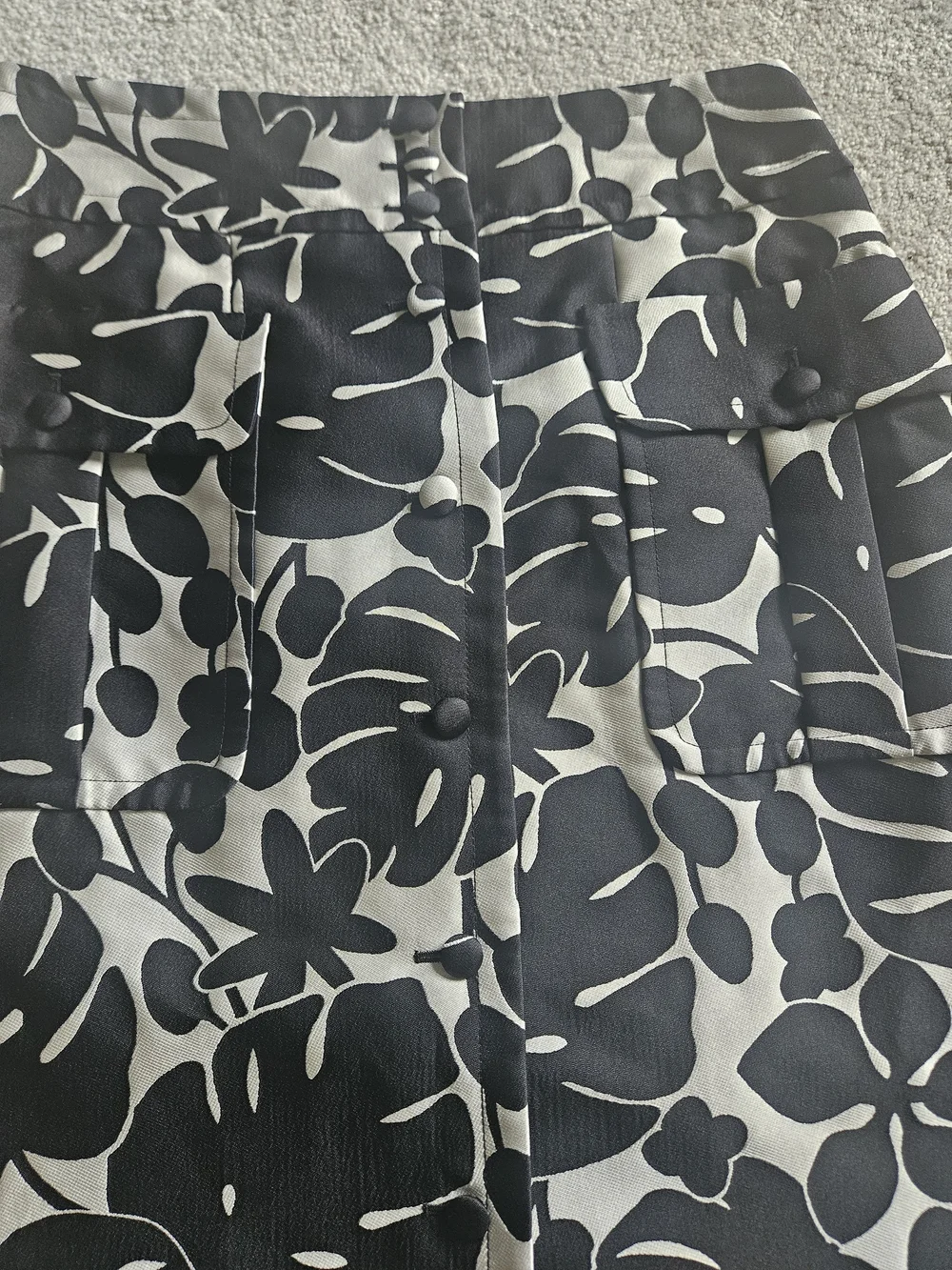 Kate Spade Monstera Grove Jacquard Midi Skirt Black Cream Sz 12